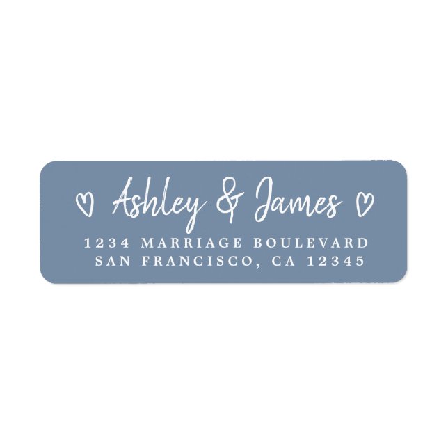 Dusty Blue Heart Script Couple Return Address  Label (Front)