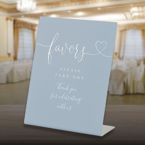 Dusty Blue Heart Script Favors Pedestal Sign