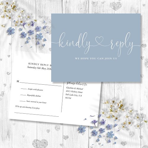 Dusty Blue Heart Script Song Request RSVP Invitation Postcard