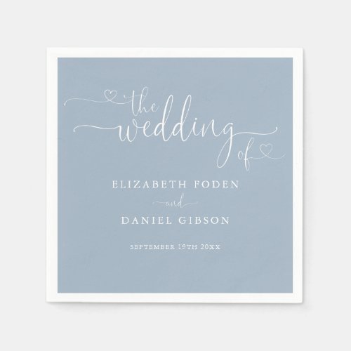 Dusty Blue Heart Script Wedding Napkins