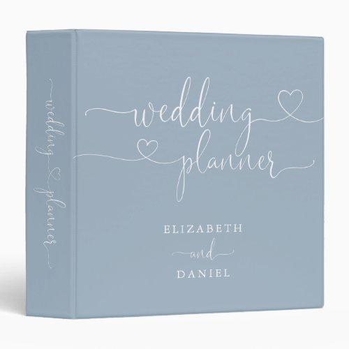 Dusty Blue Heart Script Wedding Planner 3 Ring Binder