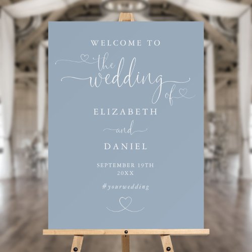 Dusty Blue Heart Script Wedding Welcome Sign