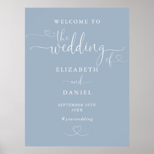Dusty Blue Heart Script Wedding Welcome Sign