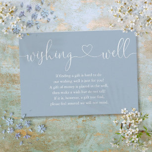 Dusty Blue Heart Script Wishing Well Wedding Enclosure Card