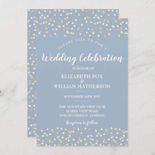 Dusty Blue Hearts Confetti Wedding Invitation