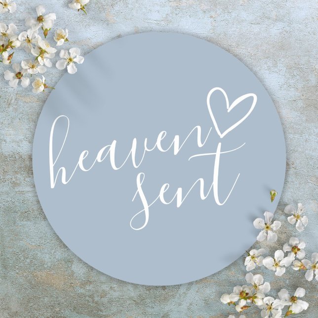 Dusty Blue Heaven Sent Baby Shower Classic Round Sticker (Dusty Blue Heaven Sent Baby Shower Classic Round Sticker)