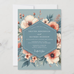 Dusty Blue Heirloom Bloom Wedding Invitation