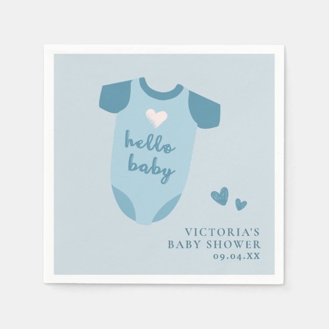 Dusty Blue Hello Baby Boy Script Baby Shower  Napkins (Front)