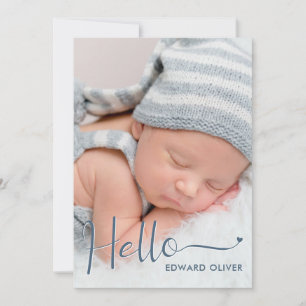 Dusty Blue Hello Baby Photo Birth Announcement