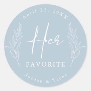 Dusty Blue Her Favorite Wedding Favor Sticker