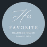 Dusty Blue Her Favorite Wedding Treat Box Classic Round Sticker<br><div class="desc">Dusty Blue Her Favorite Wedding Treat Box</div>