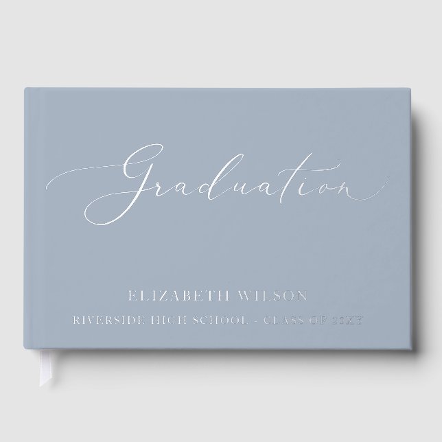 Dusty Blue High School Grad Party Graduation  Foil Guest Book (Front)