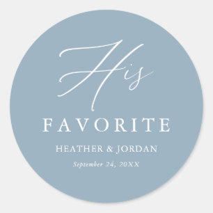 Dusty Blue His Favorite Wedding Treat Box Classic Round Sticker