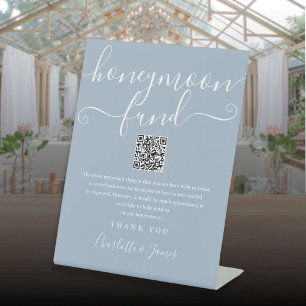 Dusty Blue Honeymoon Fund QR Code Pedestal Sign