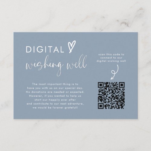 Dusty Blue Honeymoon Fund QR Code Wedding Registry Enclosure Card