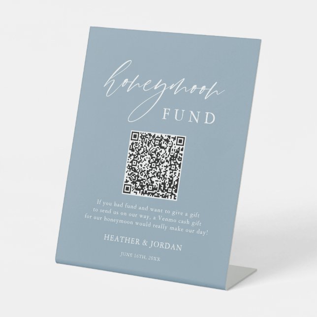 Dusty Blue Honeymoon Wish QR Code Sign (Front)