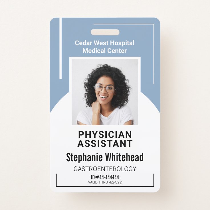 Dusty Blue Hospital Medical Employee Photo Id Badge Zazzle