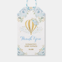 Dusty Blue Hot Air Balloon Floral Baby Shower Gift Tags