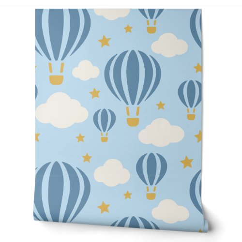 Dusty Blue Hot Air Balloons Wallpaper