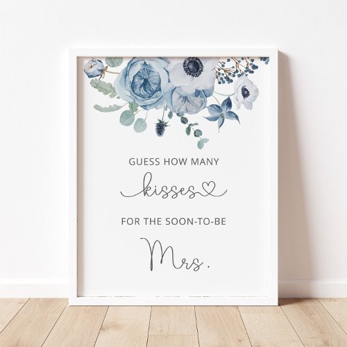 Dusty blue how many kisses bridal shower poster