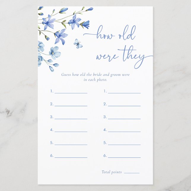 Dusty Blue How Old Were They Bridal Shower Game (Front)