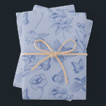Dusty Blue Hummingbird & Butterfly Floral Wrapping Paper Sheets<br><div class="desc">Hummingbird & Butterfly Floral Toile Blue Wrapping Wrapping Paper Sheet Set of 3</div>