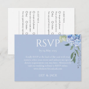 Dusty Blue Hydrangea 2 Guest Wedding RSVP Enclosure Card