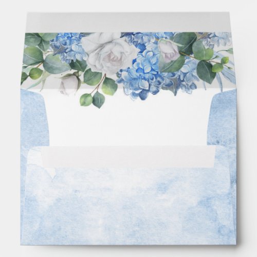 Dusty Blue Hydrangea and White Flowers Elegant Envelope