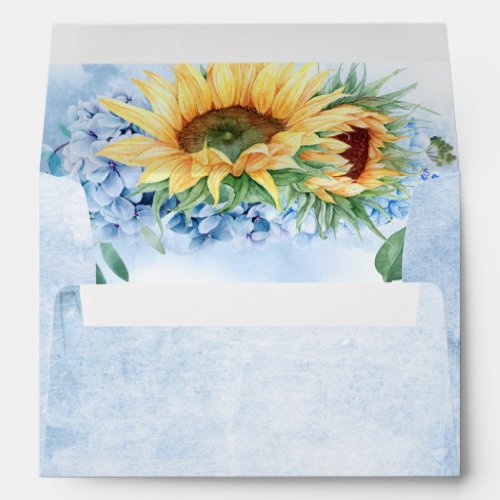 Dusty Blue Hydrangea and Yellow Sunflower Elegant Envelope