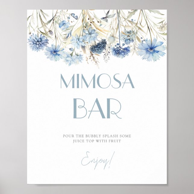 DUSTY Blue Hydrangea Baby Shower Mimosa Bar Poster (Front)