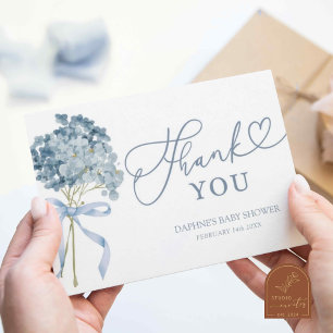 Dusty Blue Hydrangea Baby Shower Thank You Card