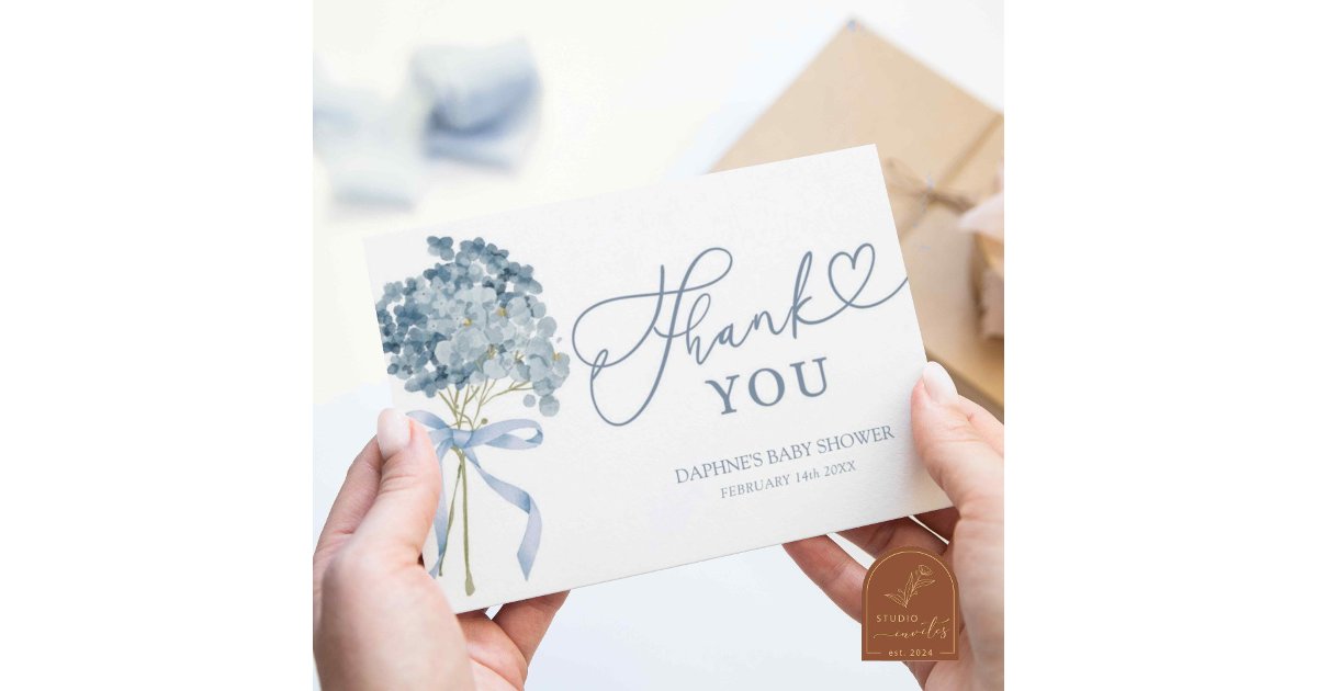 Dusty Blue Hydrangea Baby Shower Thank You Card | Zazzle