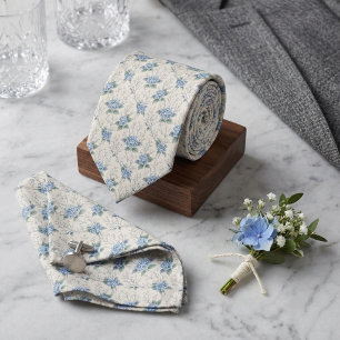 Dusty Blue Hydrangea Botanical Floral Neck Tie