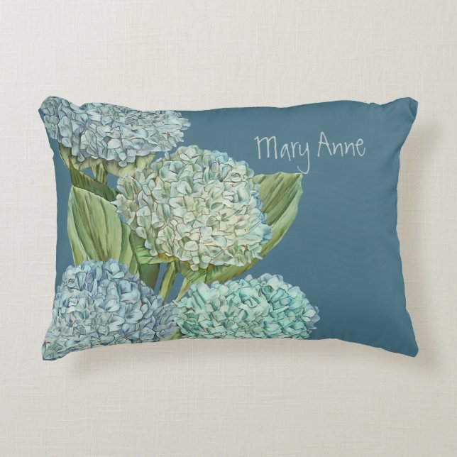 Dusty Blue Hydrangea Bouquet Accent Pillow (Front)