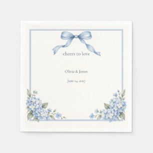 Dusty Blue Hydrangea Bow Wedding Cocktail Napkins