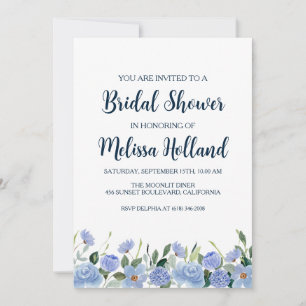 dusty blue hydrangea bridal shower invitations