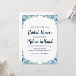 dusty blue hydrangea bridal shower invitations