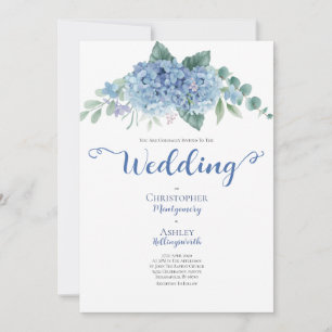 Dusty Blue Hydrangea Calligraphy Wedding Invitation