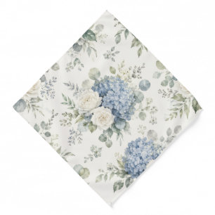 Dusty Blue Hydrangea Cream White Rose Floral Bandana