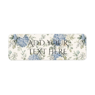 Dusty Blue Hydrangea Cream White Rose Floral Label