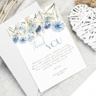 DUSTY Blue Hydrangea Elegant Baby Shower Thank You Card