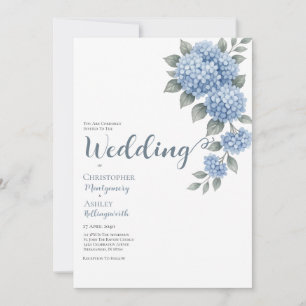 Dusty Blue Hydrangea Elegant Calligraphy Wedding Invitation