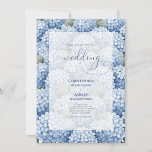 Dusty Blue Hydrangea Elegant Calligraphy Wedding Invitation