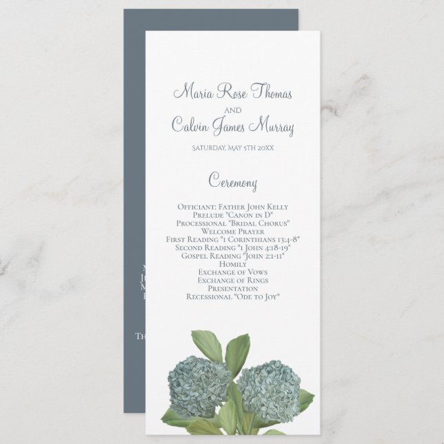 Dusty Blue Hydrangea Elegant Floral Ceremony Program (Front/Back)