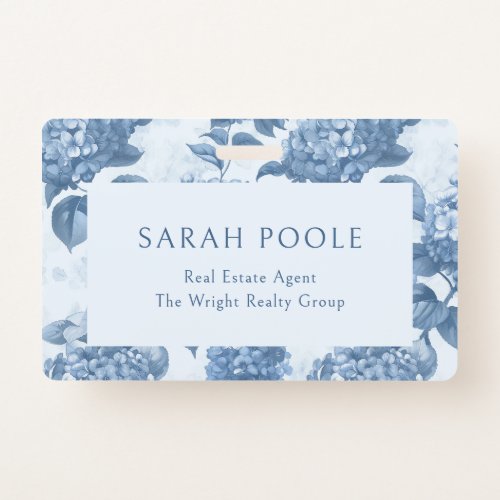 Dusty Blue Hydrangea Elegant Real Estate Agent Badge