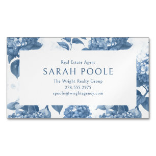 Dusty Blue Hydrangea Elegant Real Estate Agent Business Card Magnet