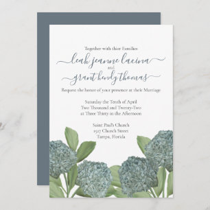 Dusty Blue Hydrangea Elegant Summer Floral Wedding Invitation