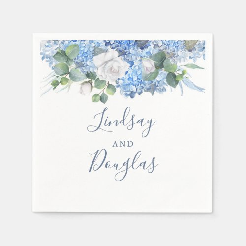 Dusty Blue Hydrangea Floral Greenery Elegant Napkins