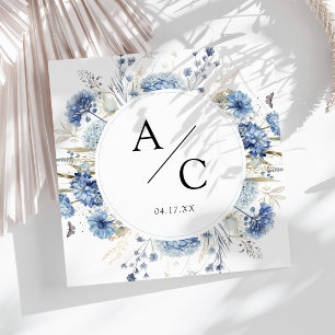 Dusty Blue Hydrangea Floral Monogram Napkins