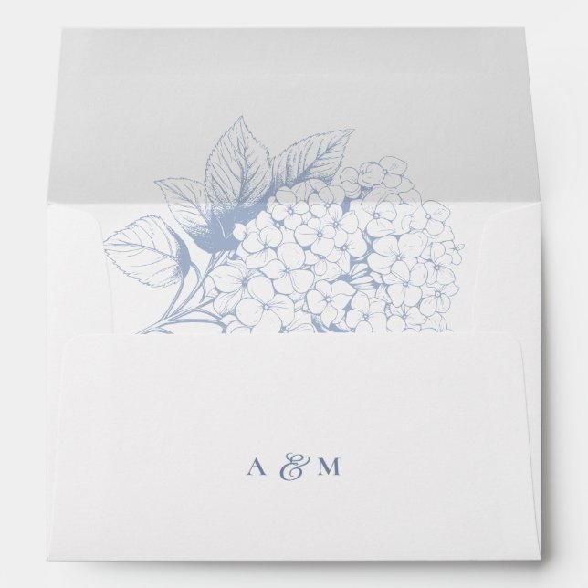 Dusty Blue Hydrangea Floral Return Address Envelope (Back (Bottom))